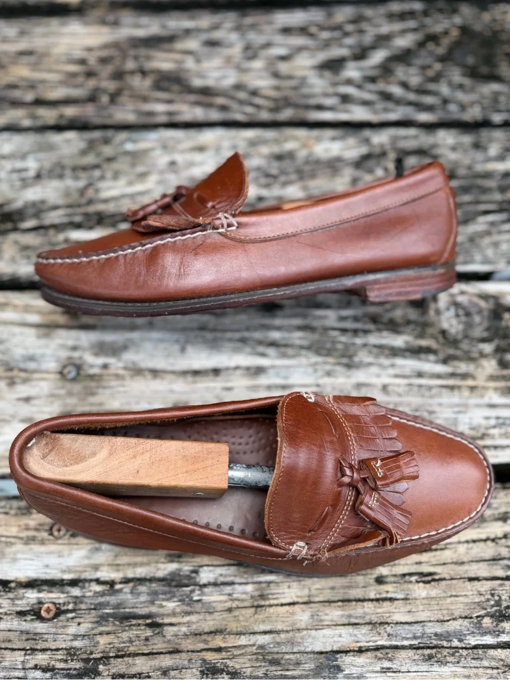Dexter Men's Size 8.5 WW Brown Leather Kiltie Tassel Slip On Loafers Made USA P5